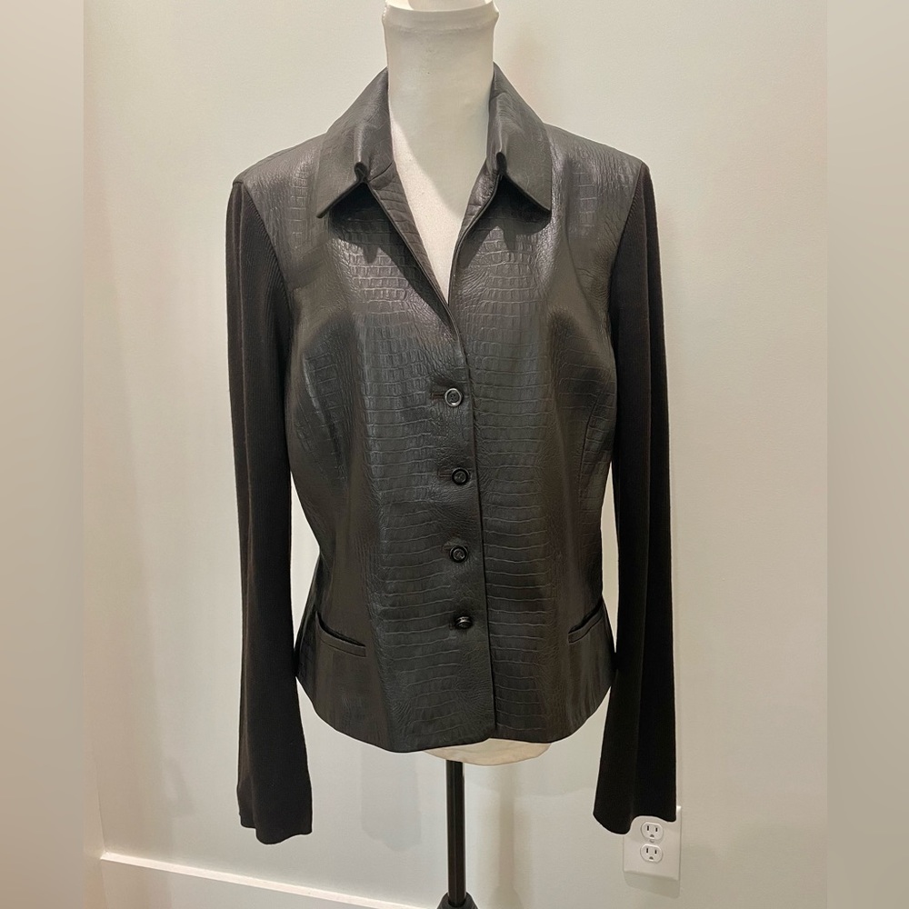 Brown leather and knit jacket from Worth